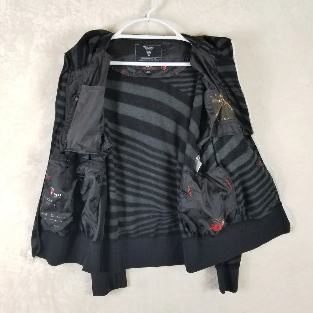 Staple Design‎ TEC Hoodie Mens Medium Black Grey Striped Fleece Knowmatic Kit